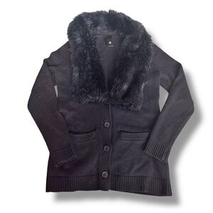 90s Y2K Faux Fur Collar Cardigan Sweater black XS Womens